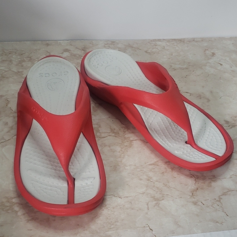 CROCS Women's Red and White Sandals